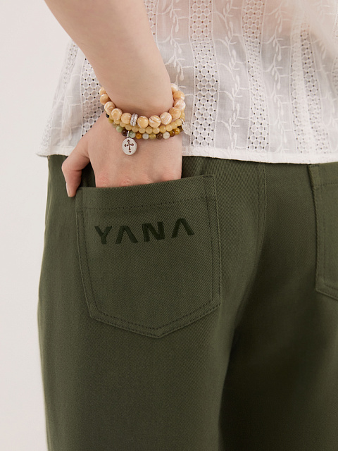 Широкие джинсы цвета хаки с вышивкой, 6