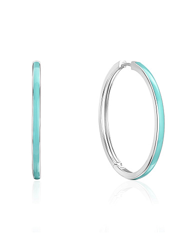 Хупсы из белого золота с эмалью Paraiba Color, 1