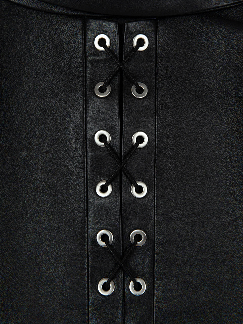 Черный укороченный жакет из кожи, 4