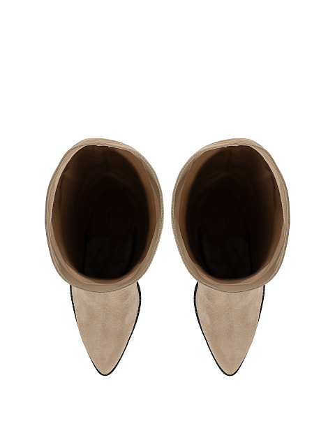 Бежевые высокие сапоги из замши на каблуке, 4 Бежевые высокие сапоги из замши на каблуке, 4