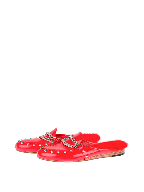 Красные мюли из лаковой кожи с мехом, 1