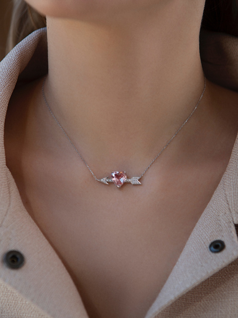 Колье с кулоном из белого золота с морганитом огранки «сердце», 2