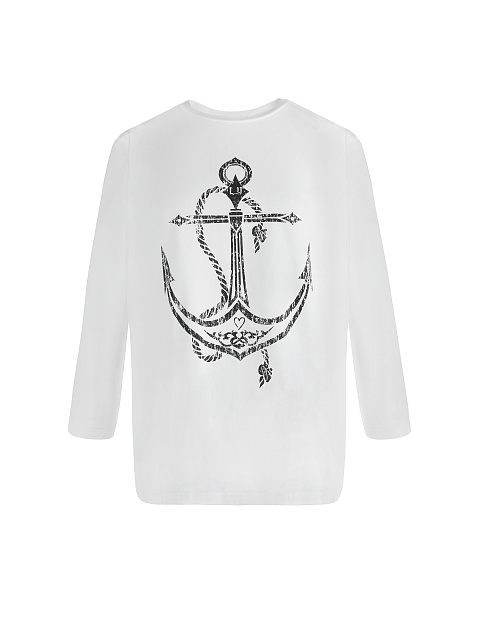 Белый хлопковый лонгслив с черным принтом, 1