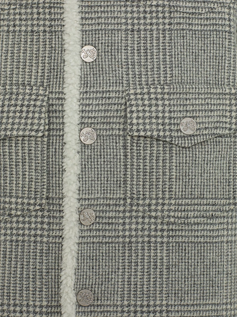 Серая куртка в клетку с белым подкладом из овчины, 3