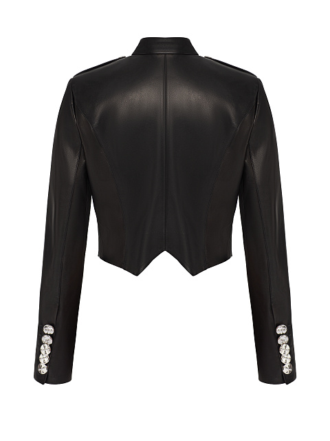 Укороченный черный жакет из кожи, 2