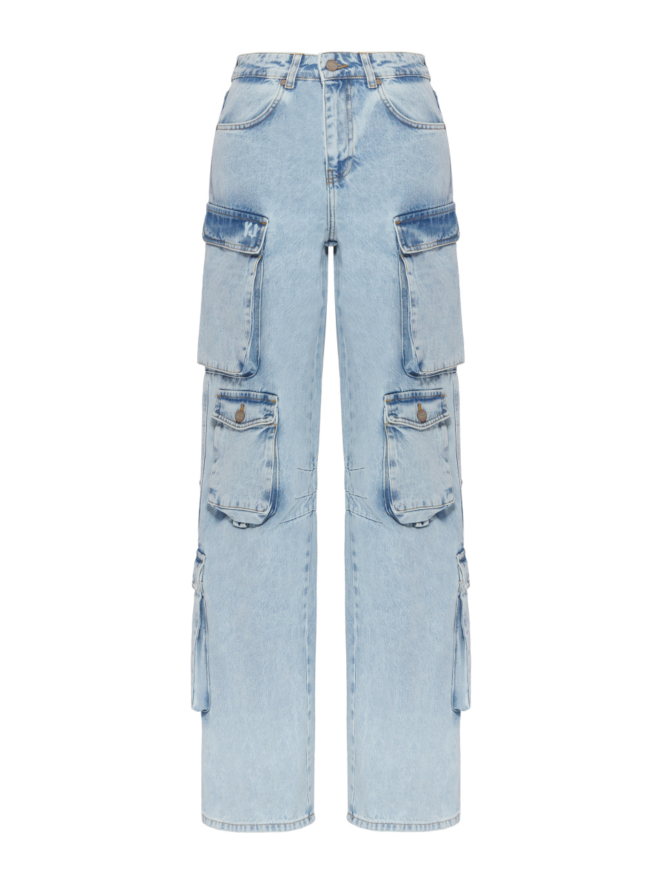 Голубые широкие джинсы-карго, 1
