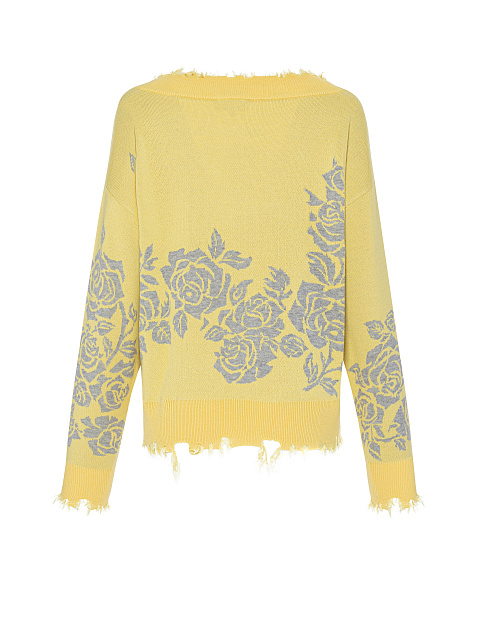 Желтый пуловер с V-образным вырезом и розами, 3