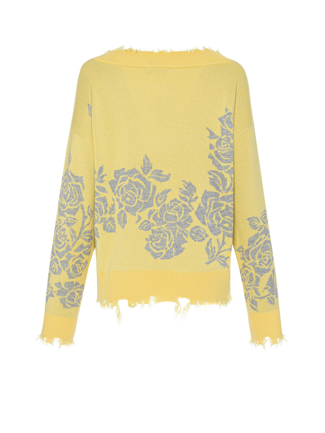 Желтый пуловер с V-образным вырезом и розами, 2