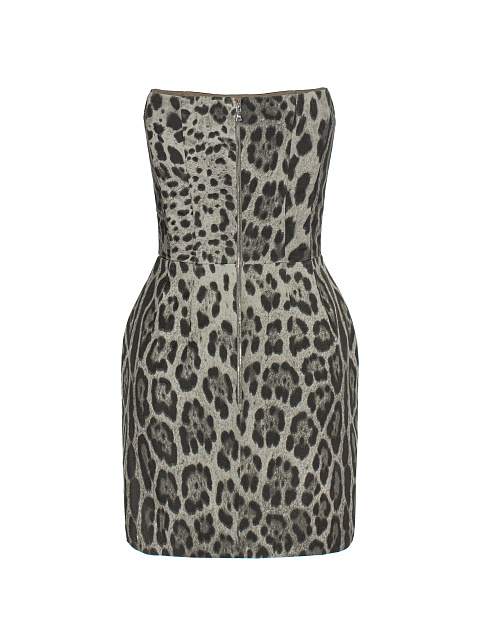 Серое шелковое платье-мини с леопардовым принтом, 2