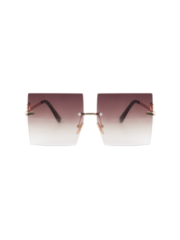 Солнцезащитные очки в золотистой оправе с квадратными коричневыми линзами, 2