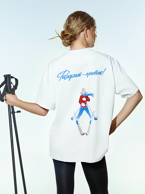 Белая оверсайз-футболка с принтом , 3 Белая оверсайз-футболка с принтом , 3