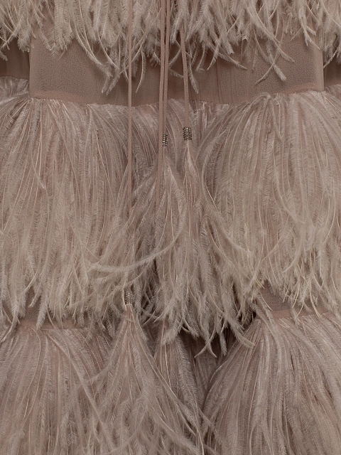 Пудровое платье-макси из шифона с перьями, 4 Пудровое платье-макси из шифона с перьями, 4