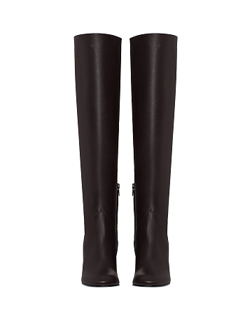 Темно-коричневые высокие сапоги из кожи с круглым мысом, 2