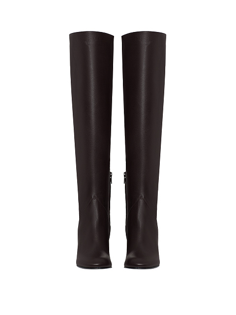 Темно-коричневые высокие сапоги из кожи с круглым мысом, 2 Темно-коричневые высокие сапоги из кожи с круглым мысом, 2