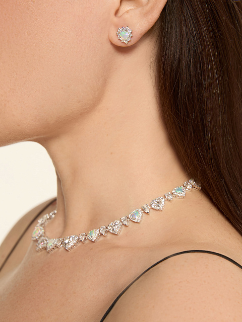 Пусеты из белого золота с опалом в огранке «сердце», 5 Пусеты из белого золота с опалом в огранке «сердце», 5