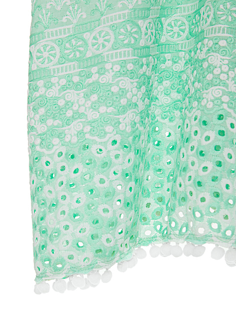 Зеленая детская туника из хлопка с белыми помпонами, 4 Зеленая детская туника из хлопка с белыми помпонами, 4