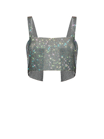 Черный укороченный топ с цветными стразами, 1