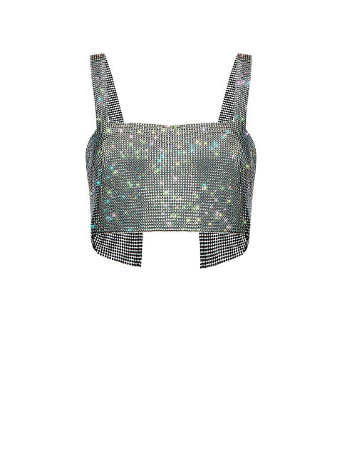 Черный укороченный топ с цветными стразами, 1