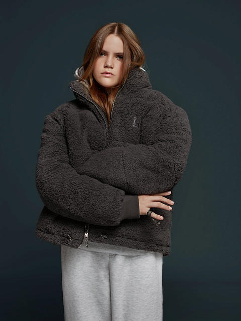 Графитовый пуховик из эко-меха, 8 Графитовый пуховик из эко-меха, 8