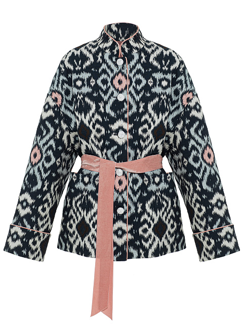 Жакет из темно-синего жаккарда с принтом икат, 1