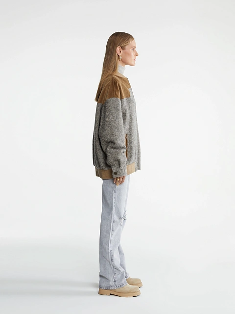 Серый бомбер из шерсти букле с люрексом, 4 Серый бомбер из шерсти букле с люрексом, 4