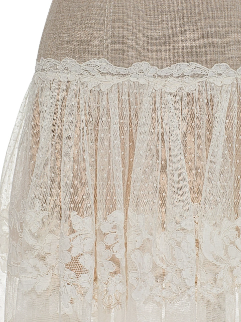 Бежевое платье-миди из льна и белого кружева, 4