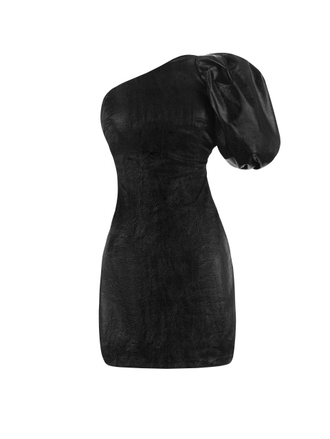 Черное платье-мини из эко-кожи, 1