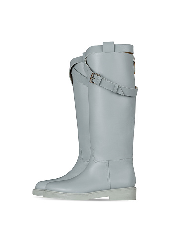 Светло-голубые кожаные сапоги с ремешком, 1