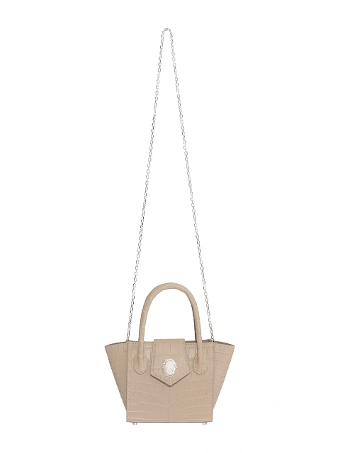 Бежевая сумка из крокодиловой кожи с камеей на раковине, 4