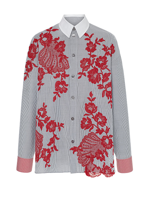 Серая рубашка в полоску с красным кружевом, 1