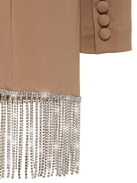 Бежевое платье-жакет с бахромой из страз, 4