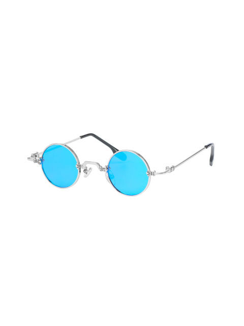 Солнцезащитные очки в серебряной оправе с круглыми голубыми линзами, 1
