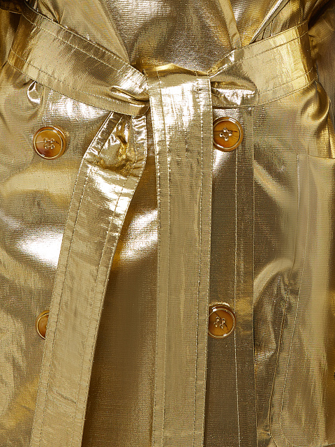 Золотистый двубортный тренч из шелка с люрексом, 4 Золотистый двубортный тренч из шелка с люрексом, 4