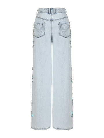 Голубые джинсы с ручной вышивкой кристаллами, 2