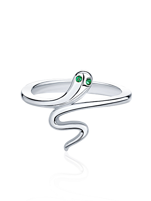 Кольцо в виде змеи из серебра с фианитами, 2