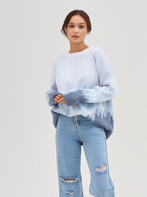 Бело-голубой свитер с рисунком в виде гор, 2