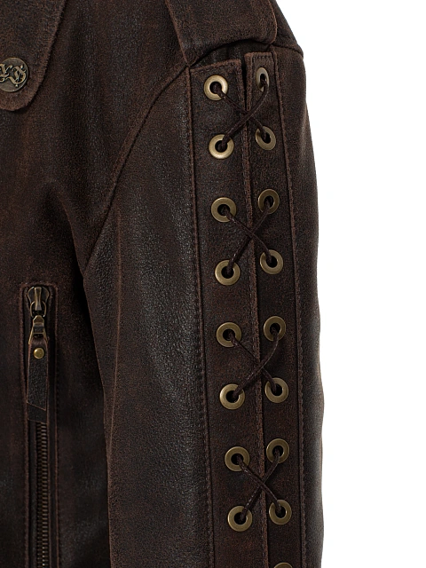 Коричневая косуха из кожи с декоративной шнуровкой, 5