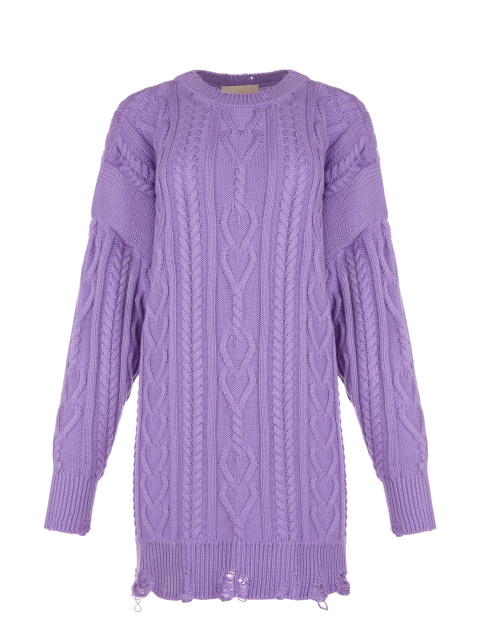 Фиолетовое вязаное платье-свитер с косами, 1