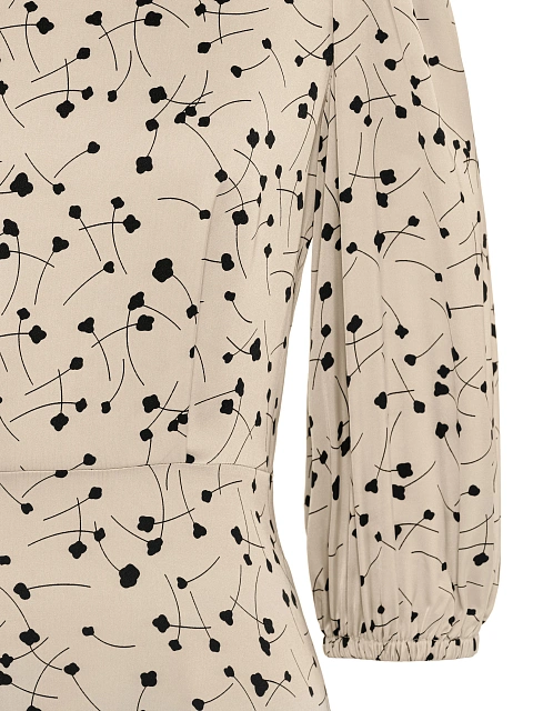 Бежевое платье-миди с рукавами-фонариками и принтом, 3