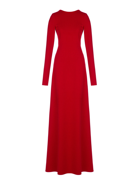 Красное платье с открытой спиной и отделкой из меха норки, 1