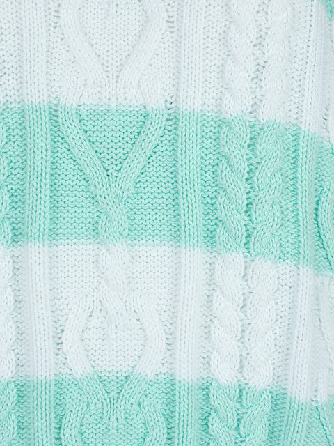 Хлопковый свитер с косами в мятно-белую полоску, 3