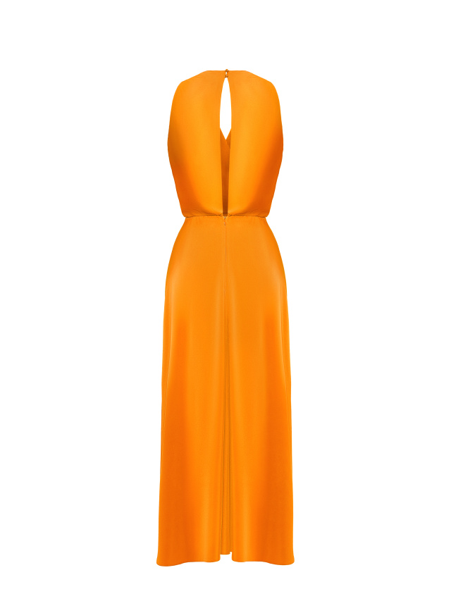 Оранжевое атласное платье-миди на запах, 2