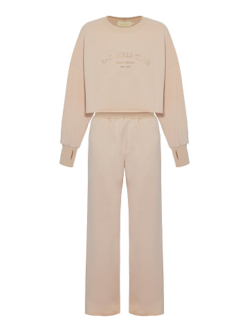 Светло-бежевый трикотажный костюм Bad Girls Club с тональной вышивкой, 1