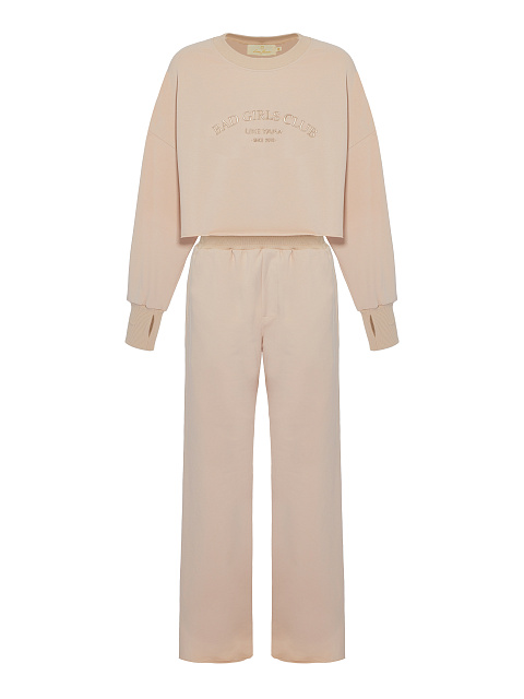 Светло-бежевый трикотажный костюм Bad Girls Club с тональной вышивкой, 1 Светло-бежевый трикотажный костюм Bad Girls Club с тональной вышивкой, 1