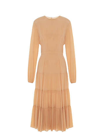 Бежевое платье-миди из шифона, 1