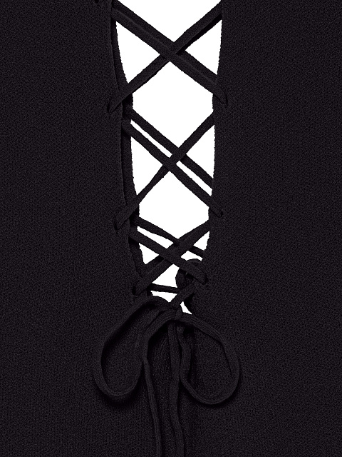 Черное трикотажное платье-макси с вырезами и шнуровкой, 3