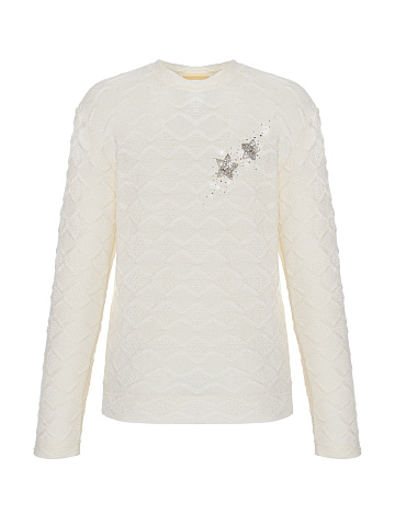 Белый трикотажный лонгслив с вышивкой, 1