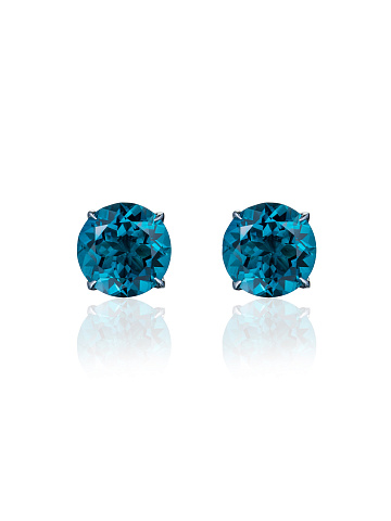 Пусеты из белого золота с круглыми топазами London Blue, 1