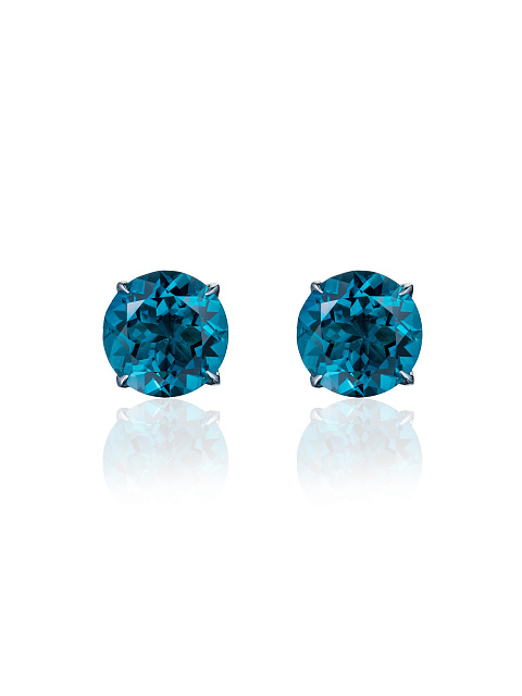 Пусеты из белого золота с круглыми топазами London Blue, 1