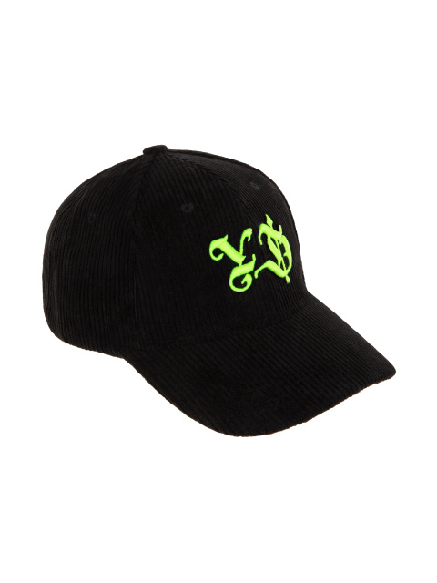 Черная кепка из вельвета с неоново-зеленой вышивкой YD, 1